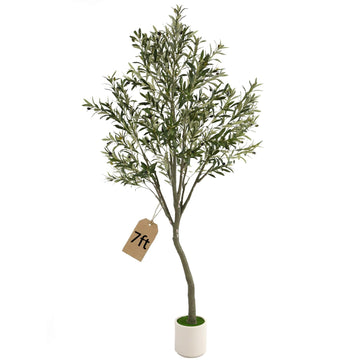 7ft Fake Olive Tree Artificial Indoor, Faux Olive Tree with Pot, Large Olive Branches and Lifelike Fruits, House Living
