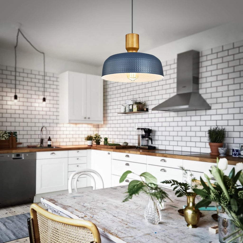 Pendant Light Fixtures Ceiling Hanging with Hammered Metal Shade, Modern Pendant Light for Kitchen Island Lighting