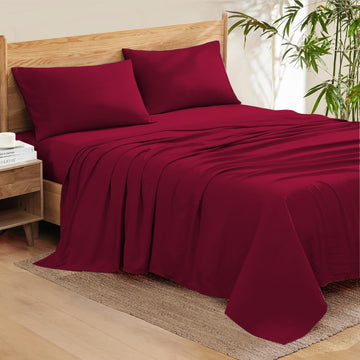 600 Thread Count Pure Egyptian Cotton Sheet Set - Luxury 4-Piece Sheets - 12 Inch Deep Pocket Sheet Set - Burgundy