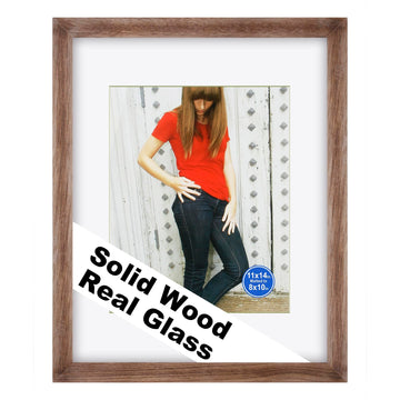 11x14 (8x10 Mat) Solid Wood Picture Frame Real Glass Cover Carbonized