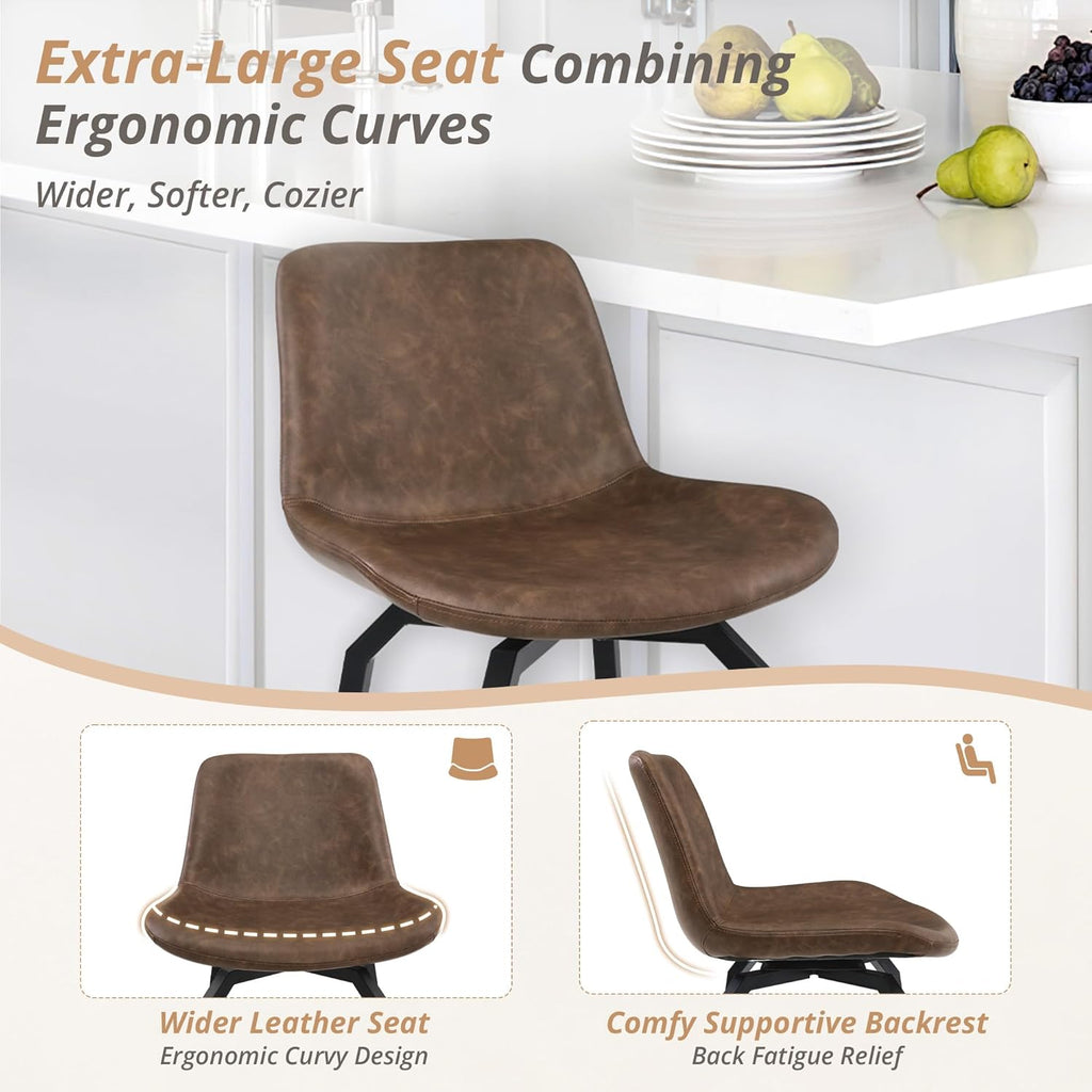 360° Swivel Bar Stools Set of 4, 26 Inch Counter Height Bar Stools, Modern Faux Leather with Enlarged Seats, Metal