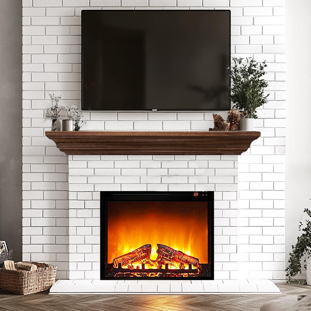 Rustic Fireplace Mantel 48", Solid Wood Floating Shelf, Brown