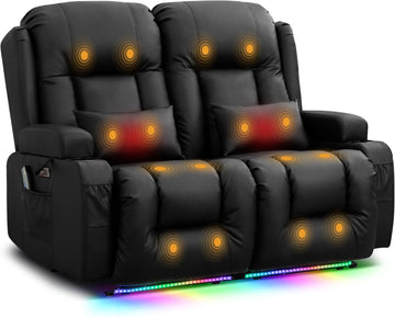 Power Loveseat Recliner Sofa - Home Theater Seating with Massage & Heat Faux Leather RV Recliner Loveseat Sofa