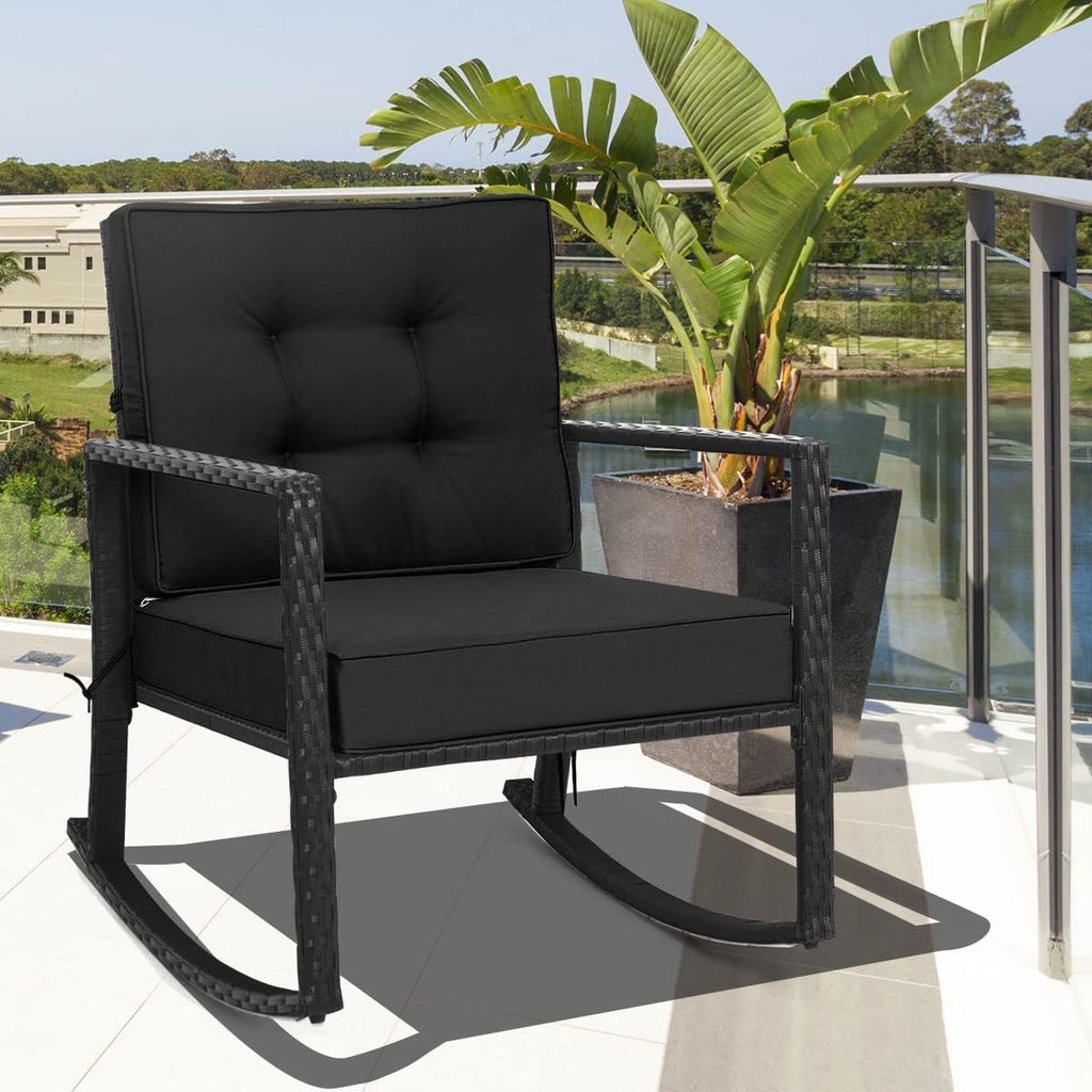 Wicker Rocking Chair, Outdoor Patio Glider Chair with Heavy-Duty Frame, Thick Cushion, Rattan Rocking Chair for