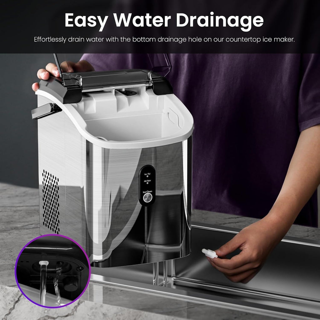 Nugget Ice Makers Countertop,35Lbs/24H,Portable Sonic Ice Machine with Self-Cleaning,One-Click Operation