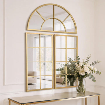 Oversized Gold Arched Mirror:40"x60" Large Ornate Window Mirror