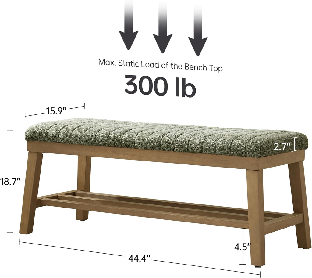 Entryway Bench, 44.4" Upholstered Storage Shoe Bench , Shoe Rack Bench with Rubberwood Legs, Modern End of Bed Bench