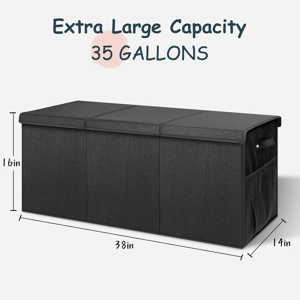 Extra Large Toy Box with Lids, Collapsible Storage Bin, 38"x16"x14",Black | Sturdy Chest Basket with Dividers for
