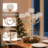 12 Sets Gold 5 Arms Candelabra Centerpiece,Metal Crystal Candlestick Holders Chandelier Crystal Beaded Candle Holder