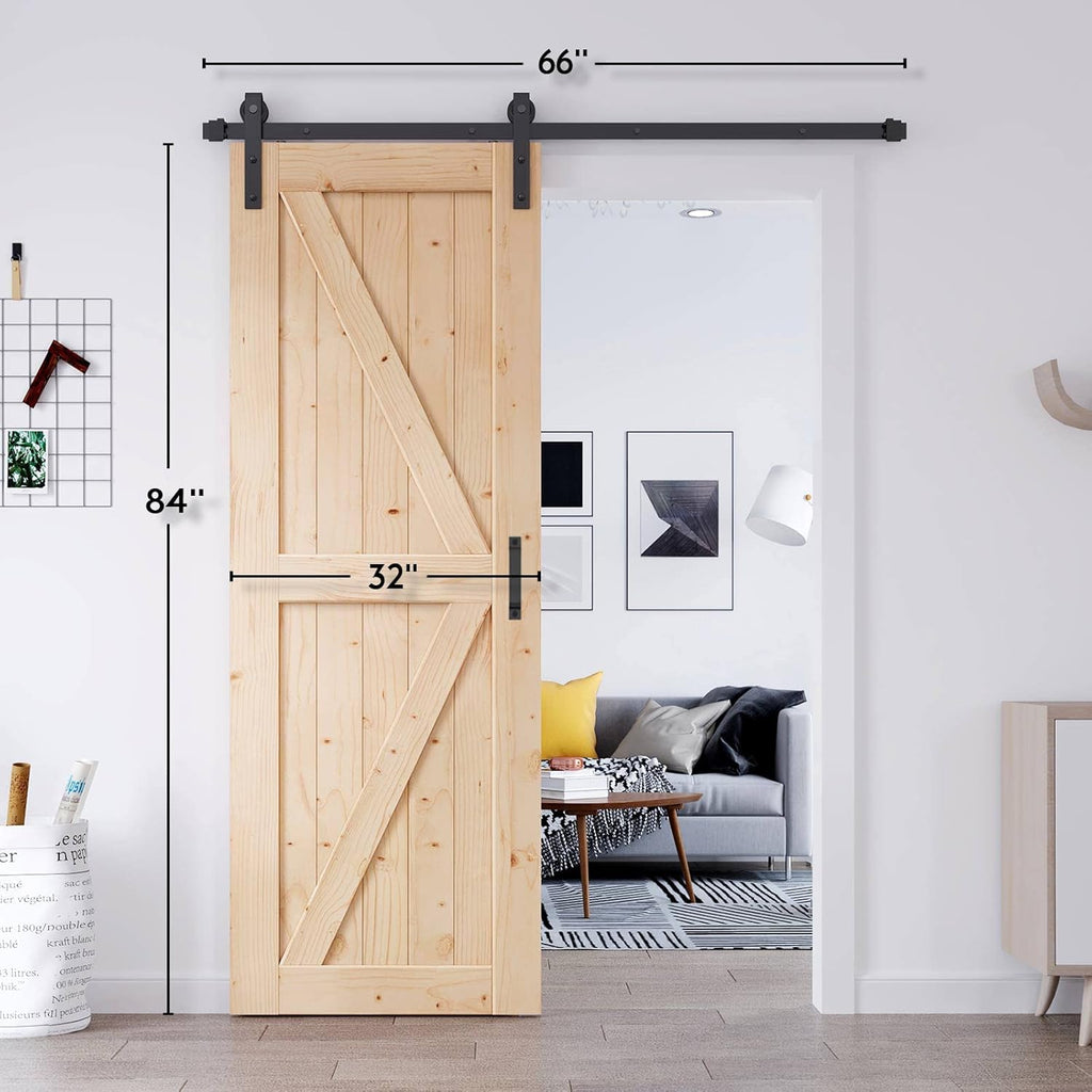 32in x 84in Sliding Barn Door with 5.5FT Barn Door Hardware Kit & Handle Included,DIY Assemblely,Eas