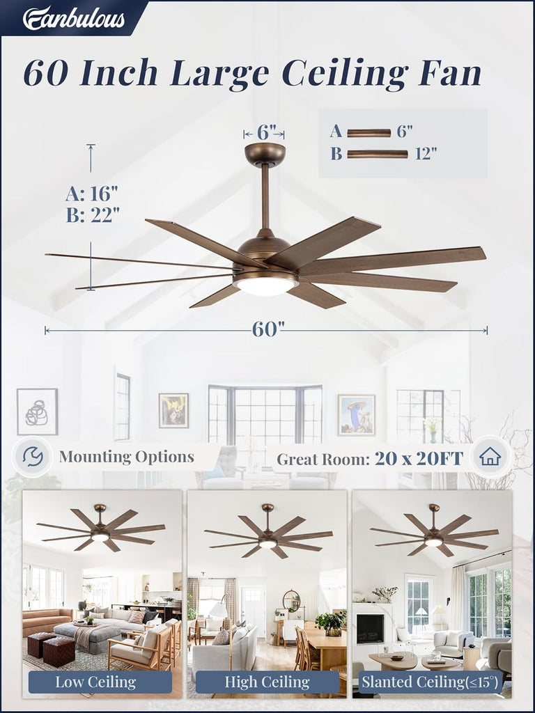 60" Ceiling Fan with LED Light and Remote - Antique Bronze