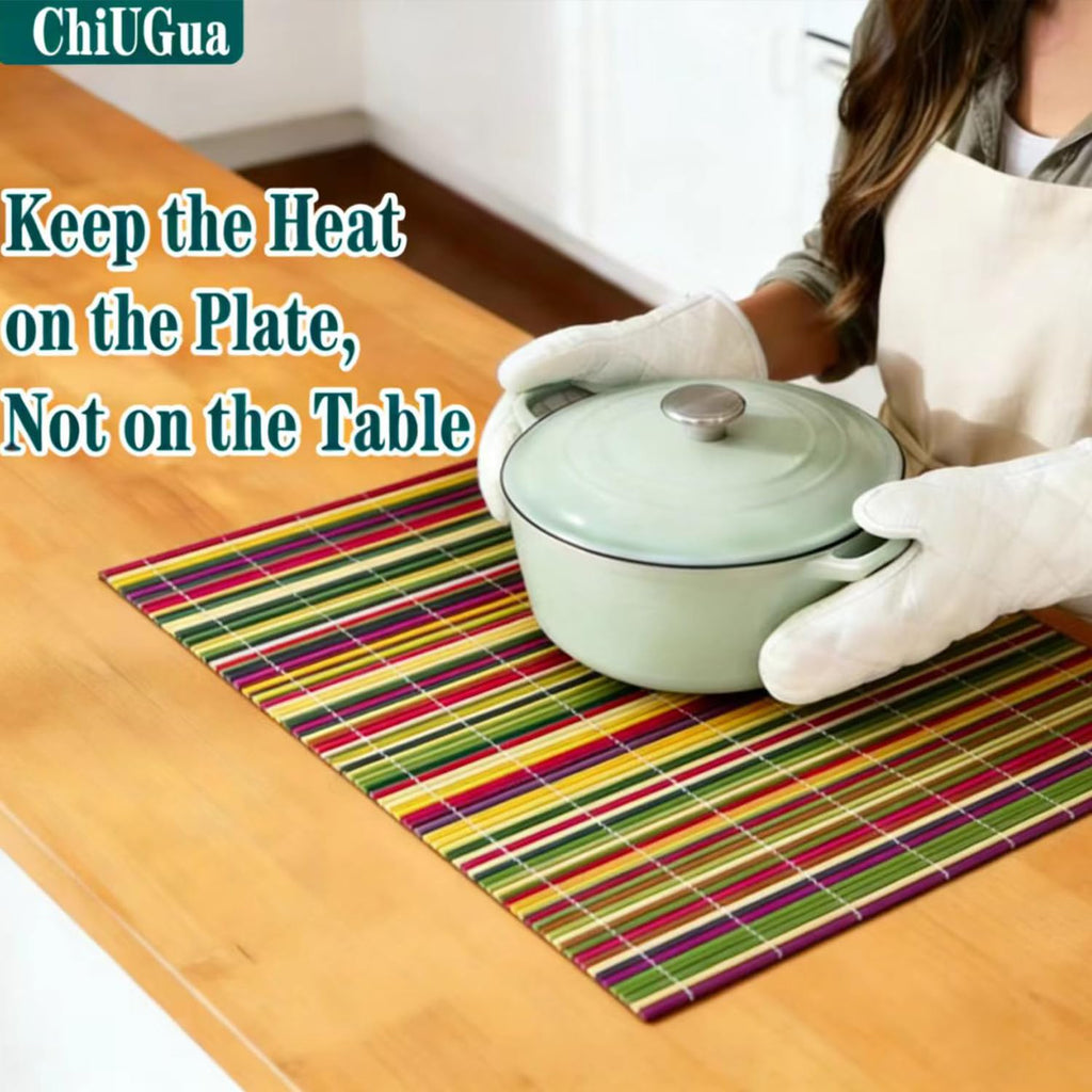 4-Pack Bamboo Placemats,Woven Heat-Resistant Rectangular Table Mats, Natural Rectangular Dining Place Mats, Rustic