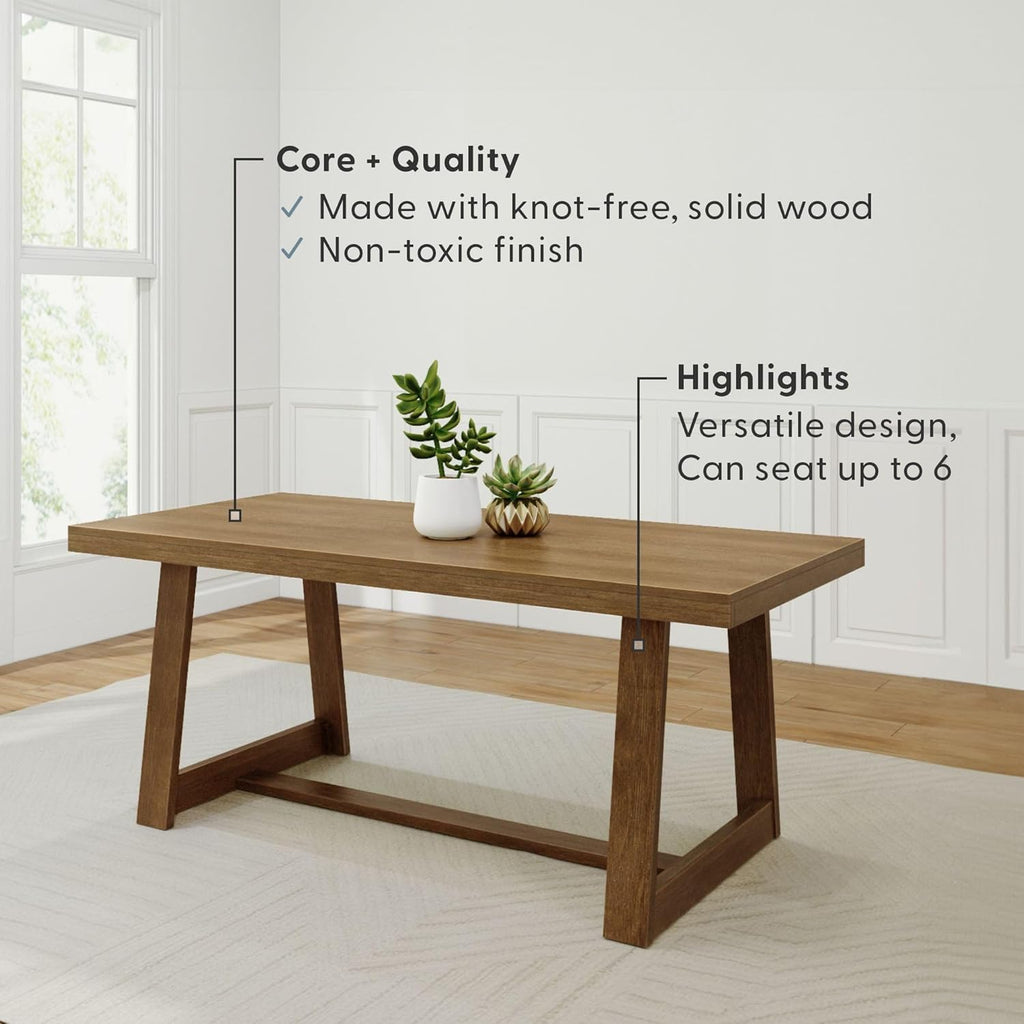 72 Inch Farmhouse Dining Table, Solid Wood Rustic Kitchen Table, Large Wooden Rectangular Dinner Table for Dining