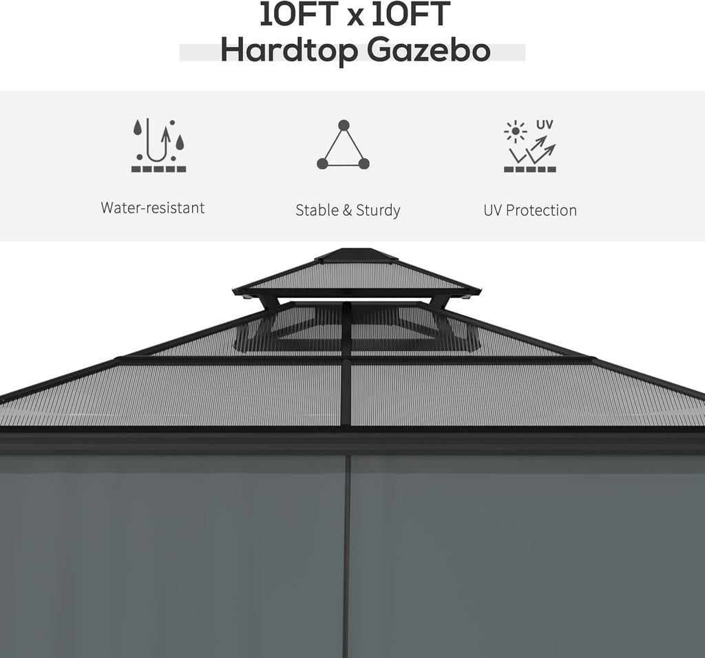 10' x 10' Hardtop Gazebo Canopy with Polycarbonate Roof, Aluminum Frame