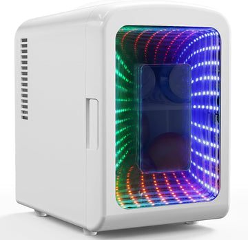 Mini Compact Refrigerator with Gaming Light, 4L Capacity/6 Cans Portable Mini Fridge, for Bedroom,Car,Office and Dorm