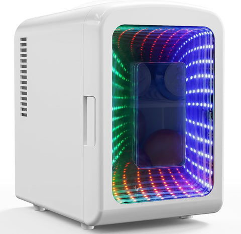 Mini Compact Refrigerator with Gaming Light, 4L Capacity/6 Cans Portable Mini Fridge, for Bedroom,Car,Office and Dorm