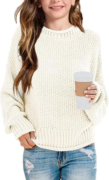 Crew Neck Sweaters 2026 Fall Winter Teen Tops Cozy Knit Trendy Kids Long Sleeve Cute Shirts Casual Outfits