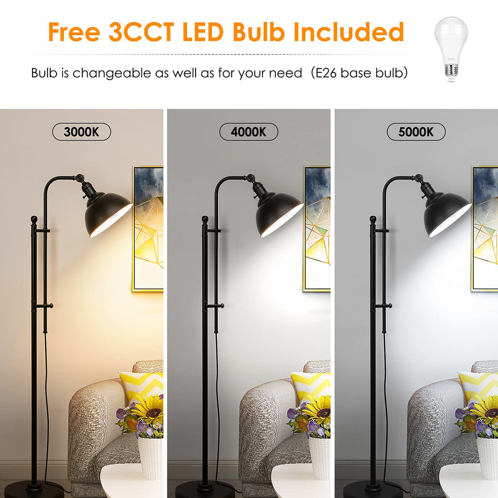 Industrial Floor Lamp, Farmhouse Reading Lamp with 3CCT Bulb