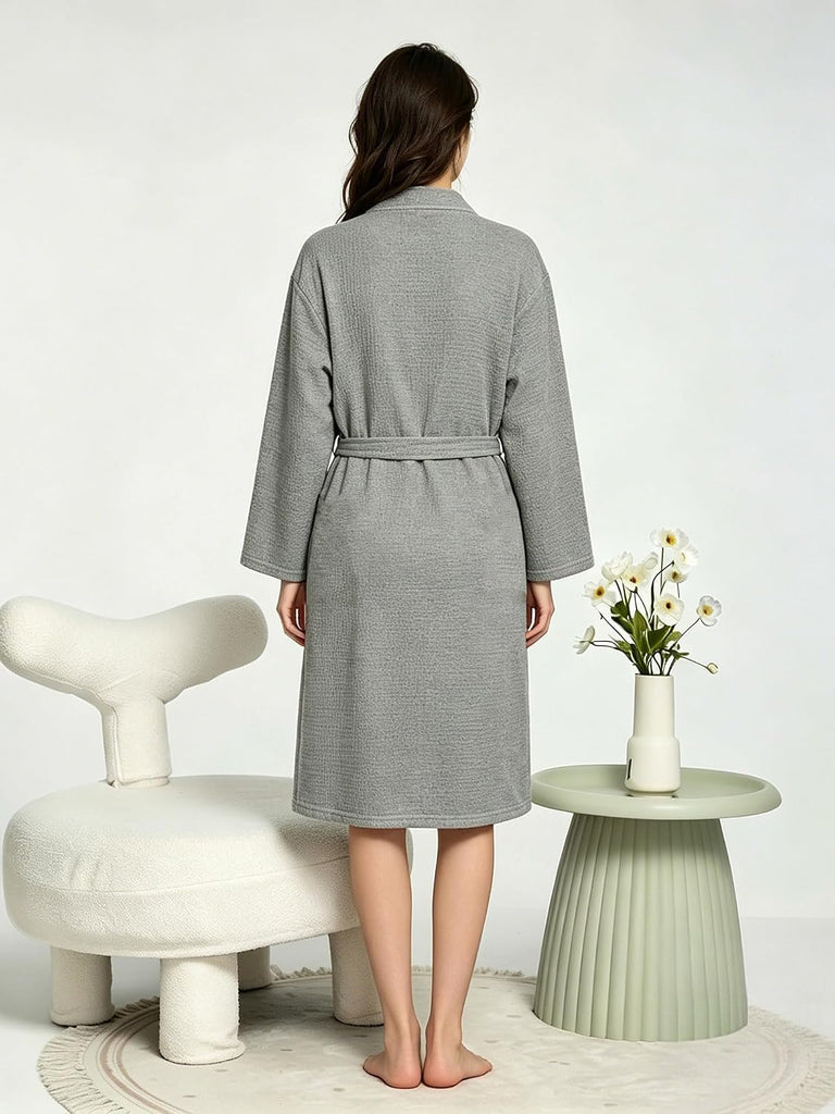 Waffle Robes for Women Knit Cotton Soft Spa Bathrobe | Lightweight Loungewear, Knee Length with Pockets, V Neck