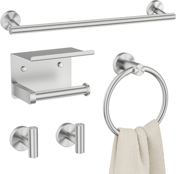 Bathroom Accessories, 5-Piece Bathroom Hardware Set - 24" Towel Bar | Brushed Nickel | Towel Hooks, Towel Racks