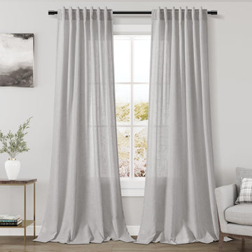 Grey Linen Back Tab Curtains 84 Inch Length 2 Panel Set Neutral Modern Farmhouse Window Privacy Semi Sheer Linen