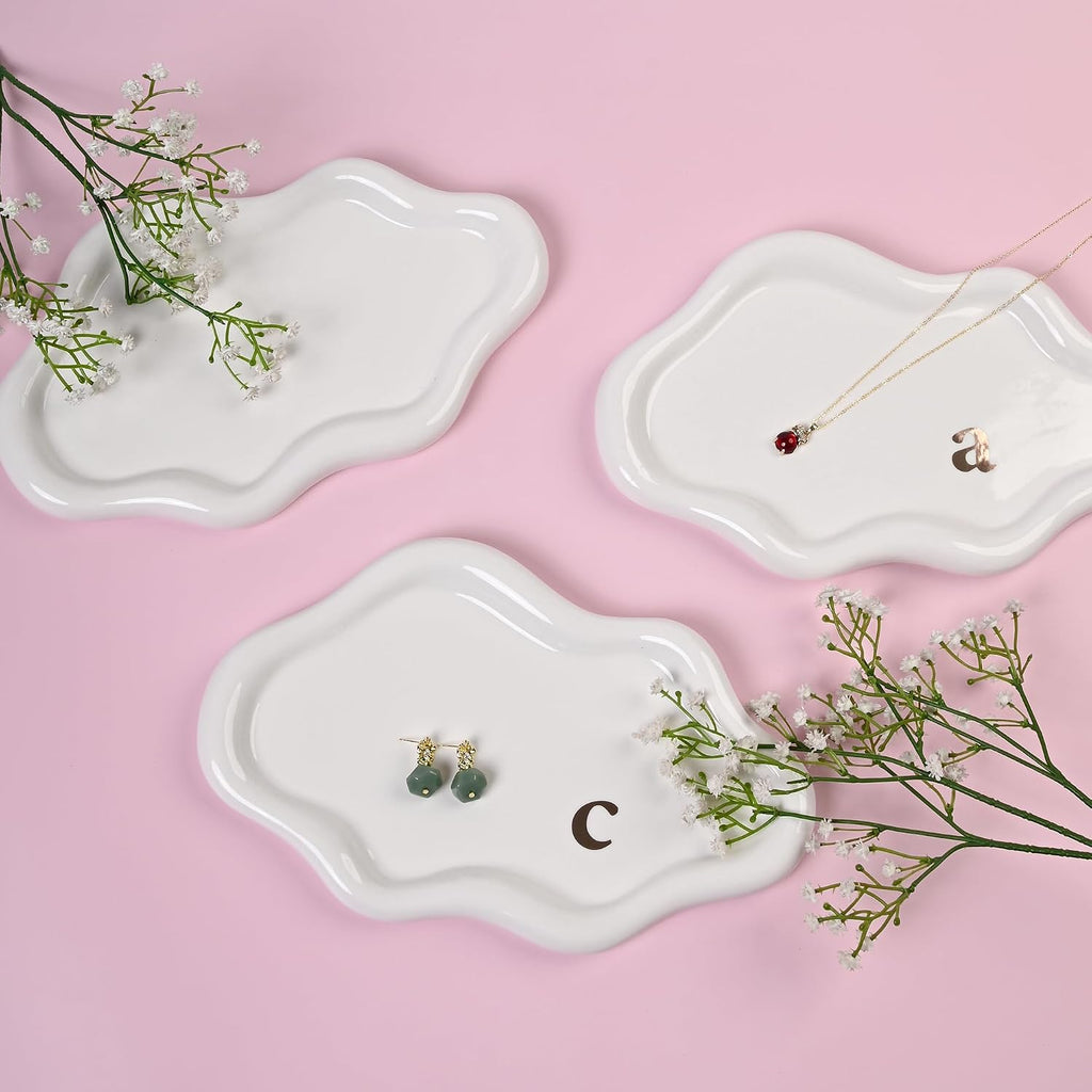 Ceramic Jewelry Large Decorative Cloud Tray, Trinket Dish (White)