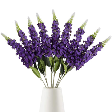 8PCS Snapdragon Artificial Flowers Purple Artificial Silk Flowers Long Stem Hyacinths Fake Flowers for Wedding Home