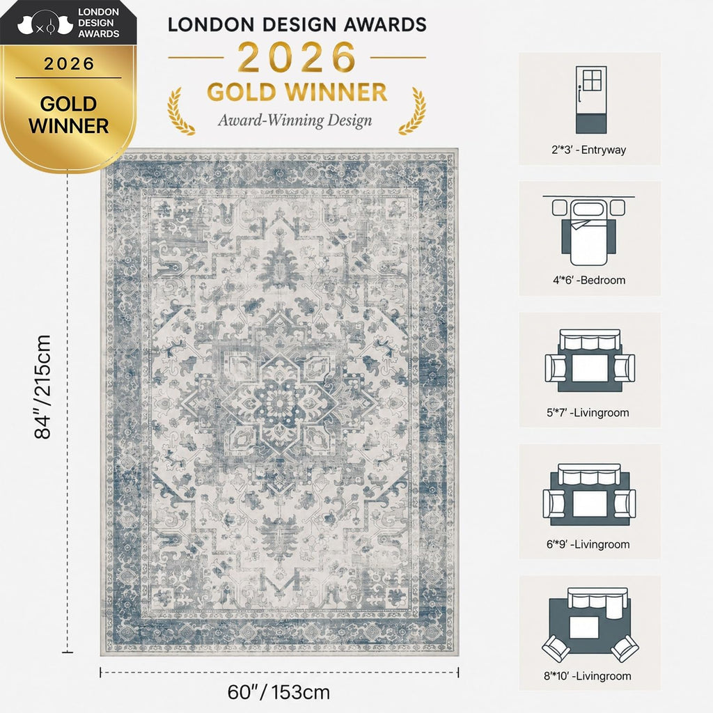 Area Rugs 5x7, Washable Rugs,Blue Rug