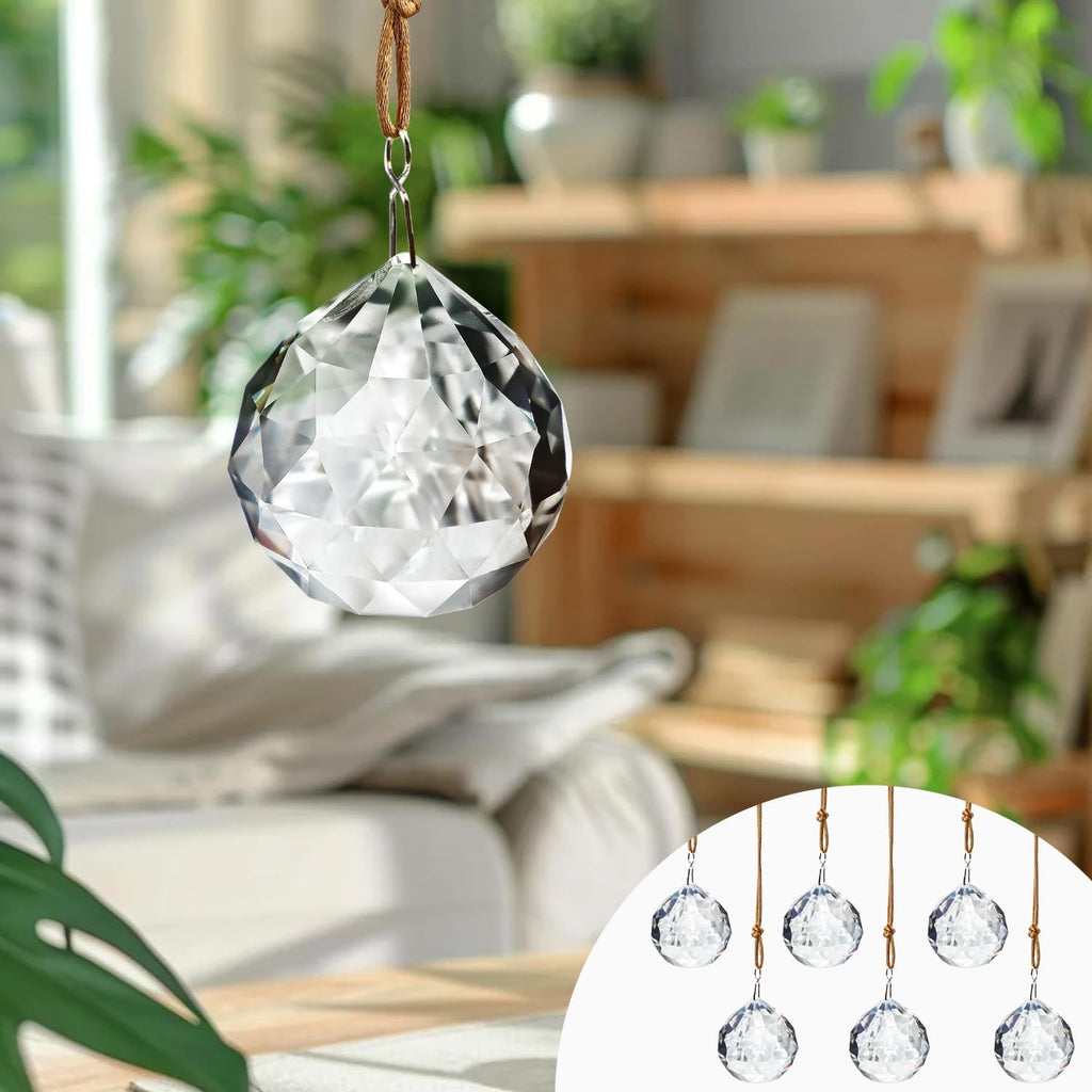 40mm Crystal Ball Sun Catcher Prisms for Tree (6pcs) - Chandelier Crystals Replacement, Rainbow Maker