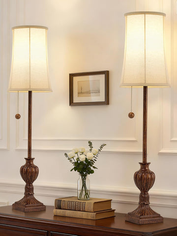 Buffet Table Lamps Set of 2, 28" Tall Skinny Brown Res Lamp