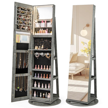 360° Swivel Jewelry Cabinet, Lockable Jewelry Organizer (Stone Gray)