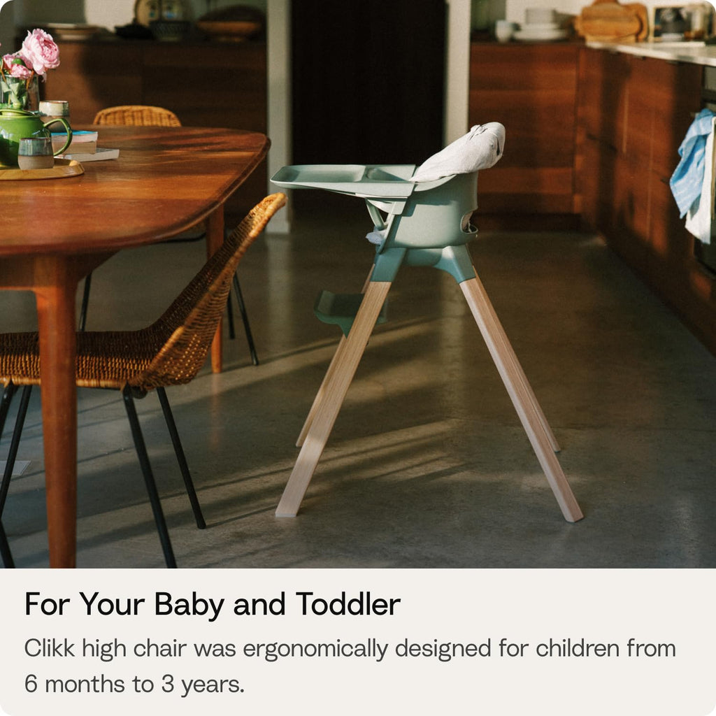 Clikk High Chair, Includes Tray + Harness, Black/Warm Brown