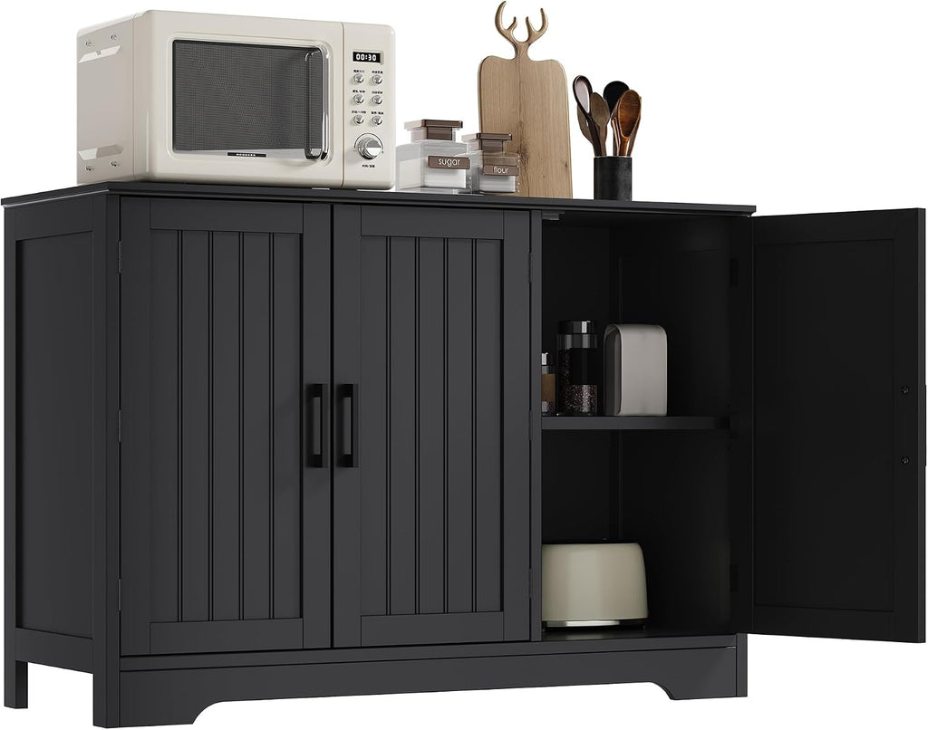 Modern Sideboard Buffet Cabinet with Adjustable Shelves | Coffee Bar Storage Cabinet, 3 Doors, Black