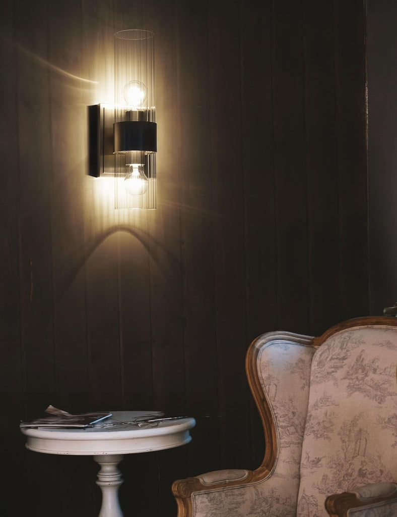 Bathroom Sconces Wall Lighting with Clear Ribbed Glass, Brushed Nickel 2-Light Bathroom Vanity Light Fixtures for