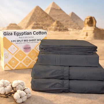 5 Pcs Split King Sheets Sets for Adjustable Beds, 100% Certified Giza Egyptian Cotton, Soft & Luxurious Sheets fits