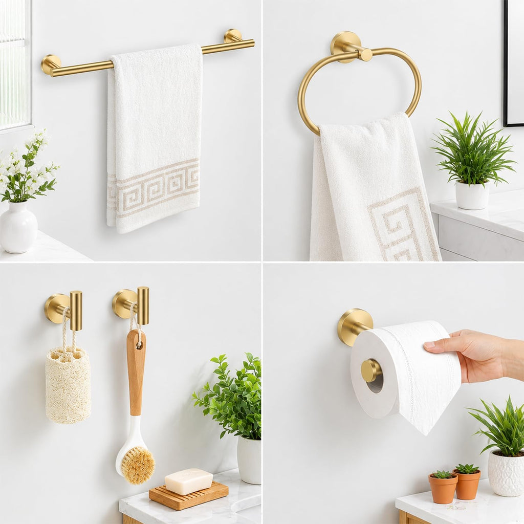 Brushed Gold Bathroom Accessories Set, 7 Pieces Gold Towel Bar Bathroom Hardware Set, 31.5 Inch Towel Racks , SUS304
