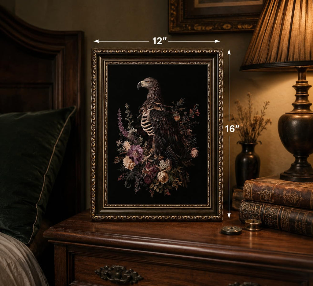 Gothic Canvas Wall art Skeletal Eagle Dark Academia Framed WallDecor12x16in