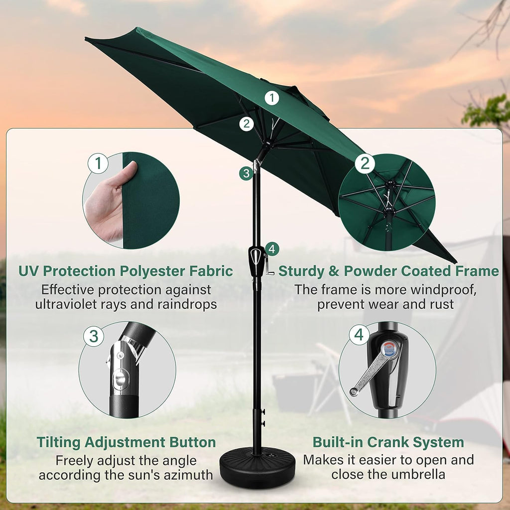 9' Patio Umbrella Outdoor Table Market Yard Umbrella with Push Button Tilt/Crank - Green