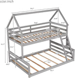 House Floor Bunk Bed with Ladder Twin Over Full,Wood Low Bunk Bed for Kids Juniors
