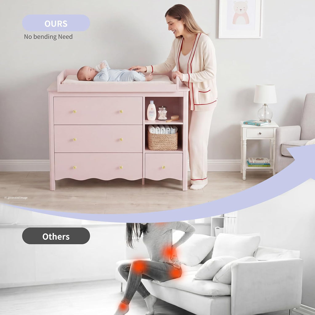 Baby Dresser with Changing Table Top Kids Dresser Pink | Nursery Dresser Wooden Small Dressers Baby Dresser Organizer