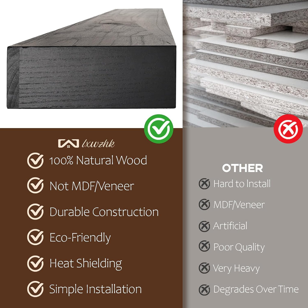 Shelf, 72×8×3 Inch Wooden Floating Shelf for Over Fireplace, Handcrafted Wood Mantels, Wall-Mounted Mantel Shelves