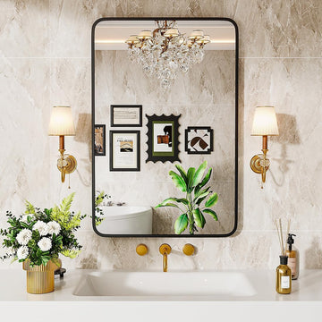 22" x 30" Bathroom Mirror Black Bathroom Mirrors for Over Sink Modern Bathroom Vanity Mirror Entryway or Living, Metal