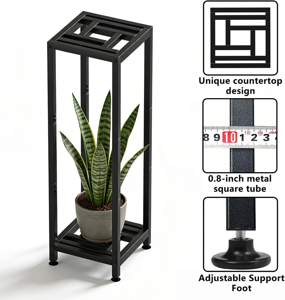 Metal Plant Stand, 2-Tier Indoor Outdoor Flower Pot Holder, 40*11.81*11.81 Inch, 230 lb Capacity, Adjustable Feet