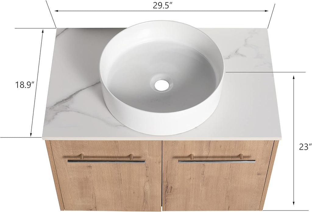 30" Floating Bathroom Vanity with Sink, 30 Inch Single Sink Wall Mounted Bathroom Vanity