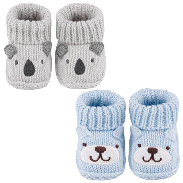 Newborn Knit Booties Soft Baby Shoes for Infant (Grey+Blue, )