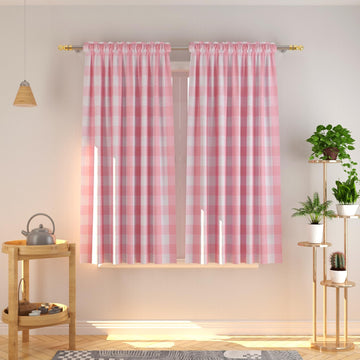 Checker Curtains Pink and White Buffalo Gingham Check 52 X 63 inches Long Living Room Drapes Plaid Kitchen Bedroom