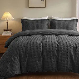 100% Cotton Full Duvet Cover Set with 2 Pillow Shams, Dark Grey