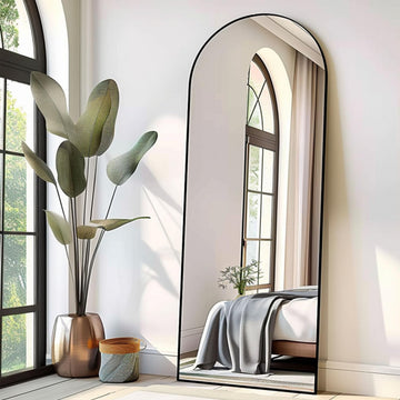 70"x26" Full Length Mirror, Large Arched Floor Mirror, Black