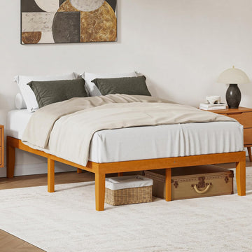 Queen Solid Bed Frame Wood 16 Inches, Sturdy Platform Bed with Heavy Duty Wooden Slat Support, No Box Spring Needed