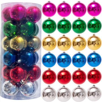 2.36' Shatterproof Christmas Ball Ornaments - Assorted Theme Decorations - Set of 24